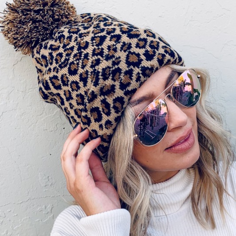Simply Spotted Leopard Print Pom Pom Beanie - Picture 2 of 3